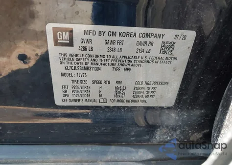 2021 Chevrolet Trax Fwd Lt from USA, damaged, VIN KL7CJLSB4MB311304